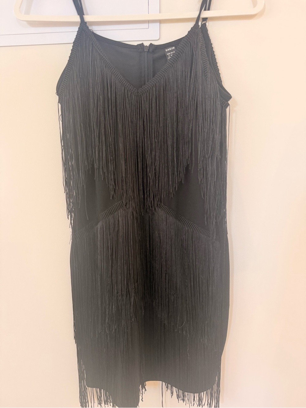 SHEIN Black Fringe Spaghetti-Strap Mini Dress